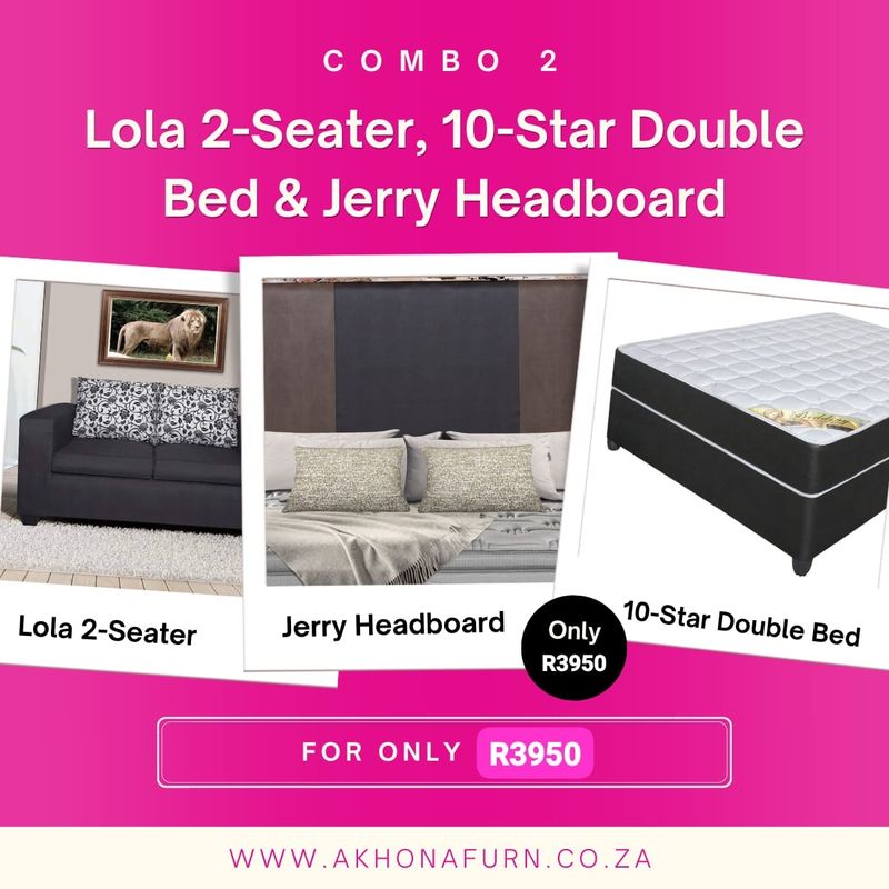 Combo 2 - Lola 2 Seater, 10-Star Double Bed & Jerry Headboard