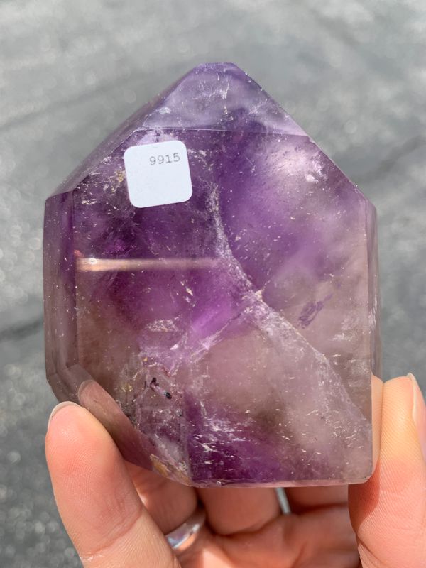 Polished Wonderland Amethyst And Smokey Window Quartz Crystal