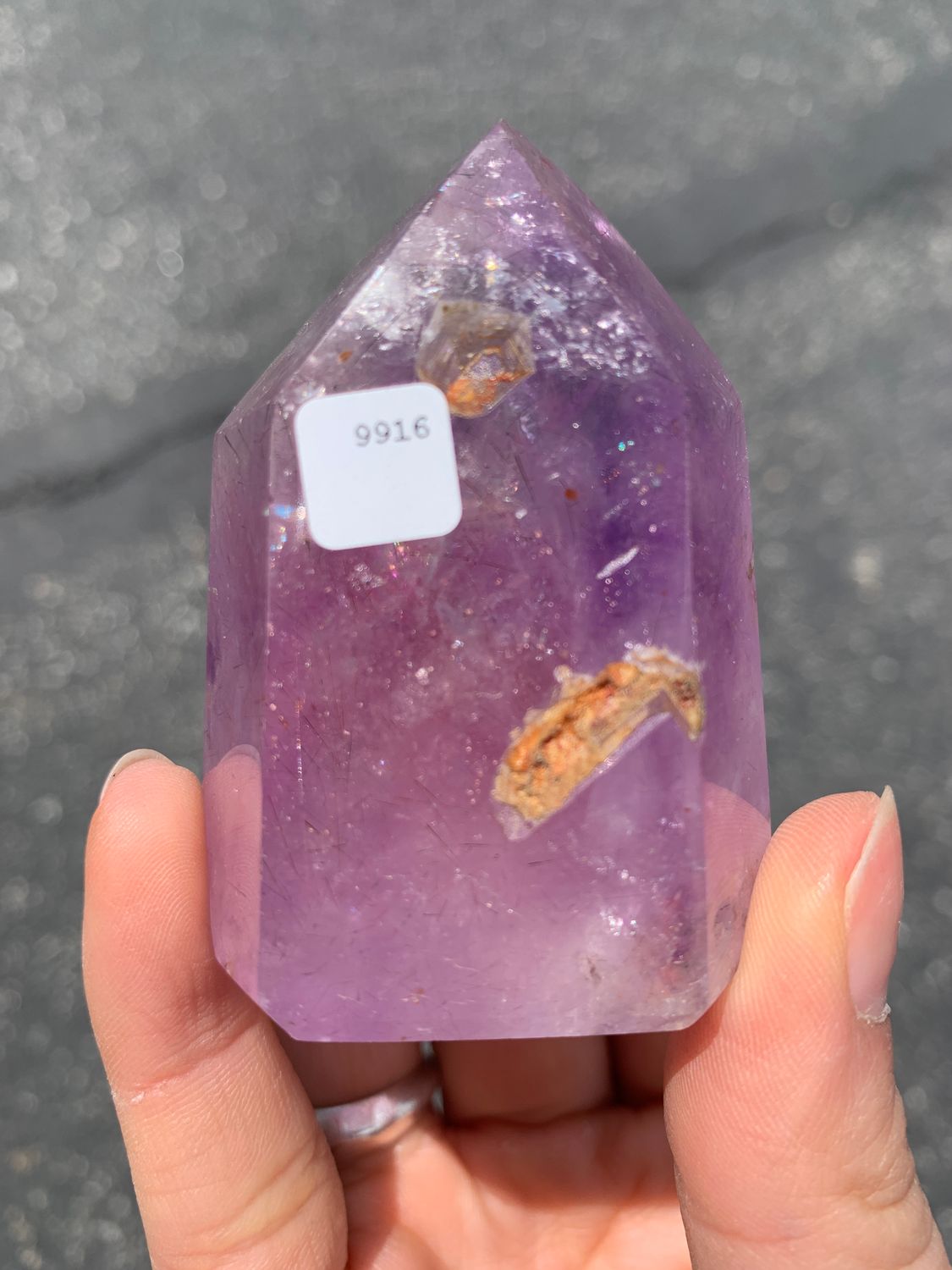 Polished Wonderland Amethyst And Smokey Window Quartz Crystal