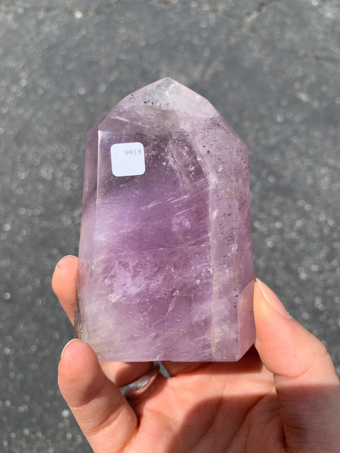 Polished Wonderland Amethyst And Smokey Window Quartz Crystal