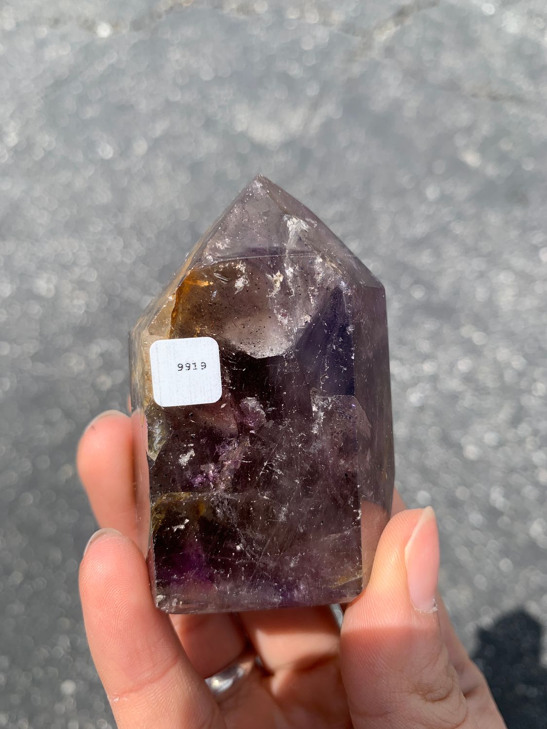 Polished Wonderland Amethyst And Smokey Window Quartz Crystal