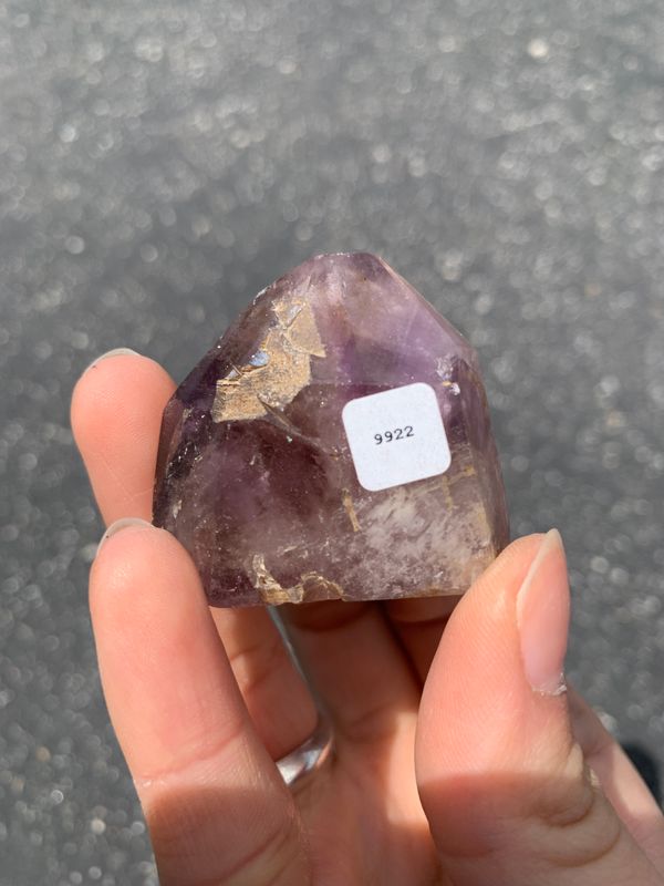 Polished Wonderland Amethyst And Smokey Window Quartz Crystal