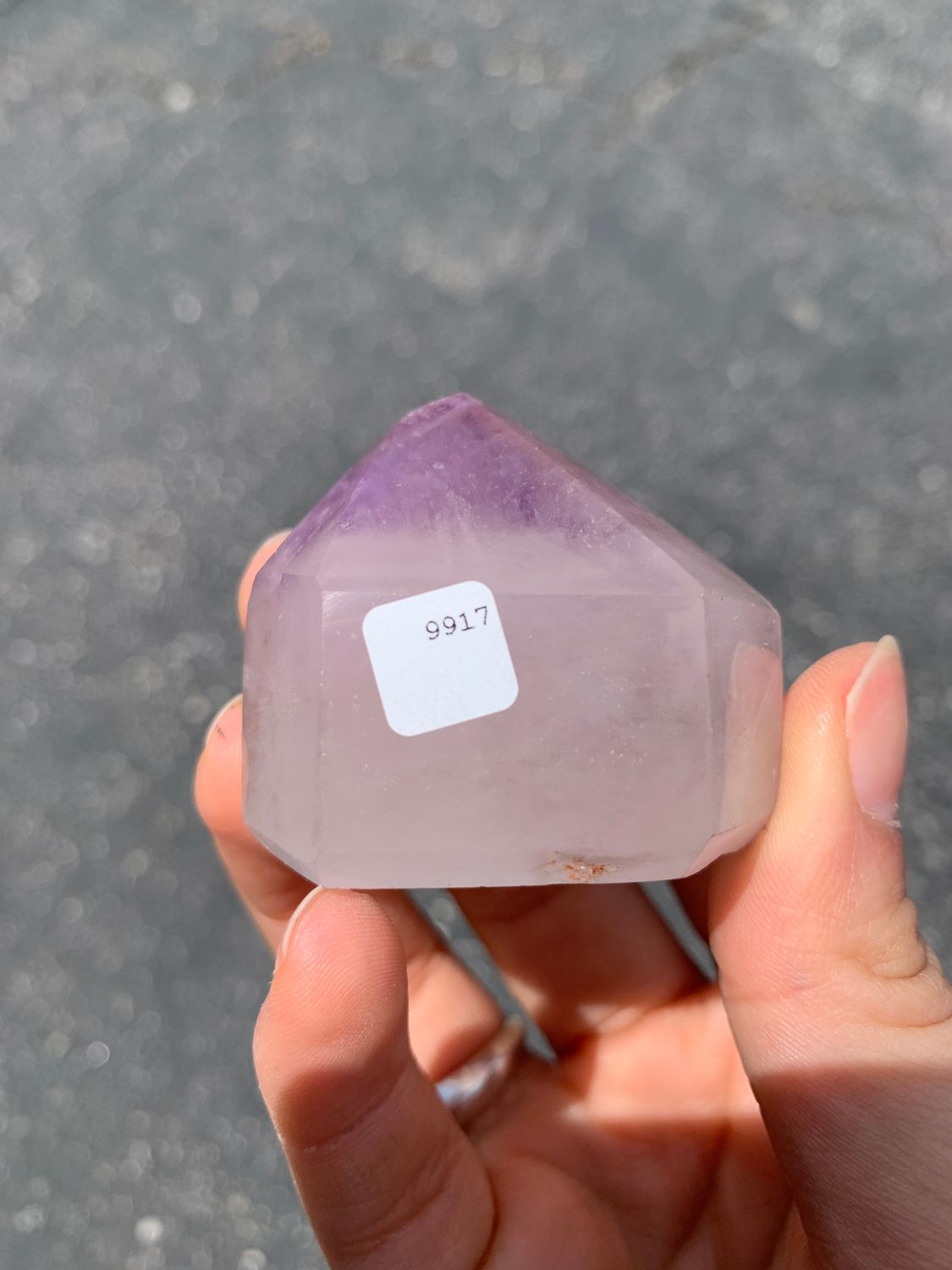 Polished Wonderland Amethyst And Smokey Window Quartz Crystal