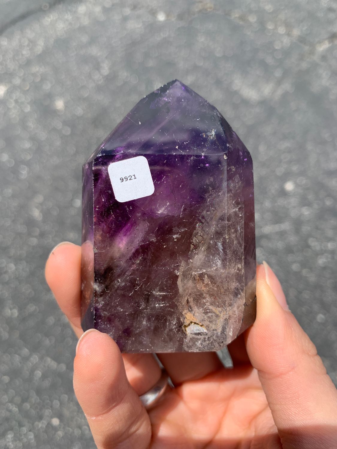 Polished Wonderland Amethyst And Smokey Window Quartz Crystal