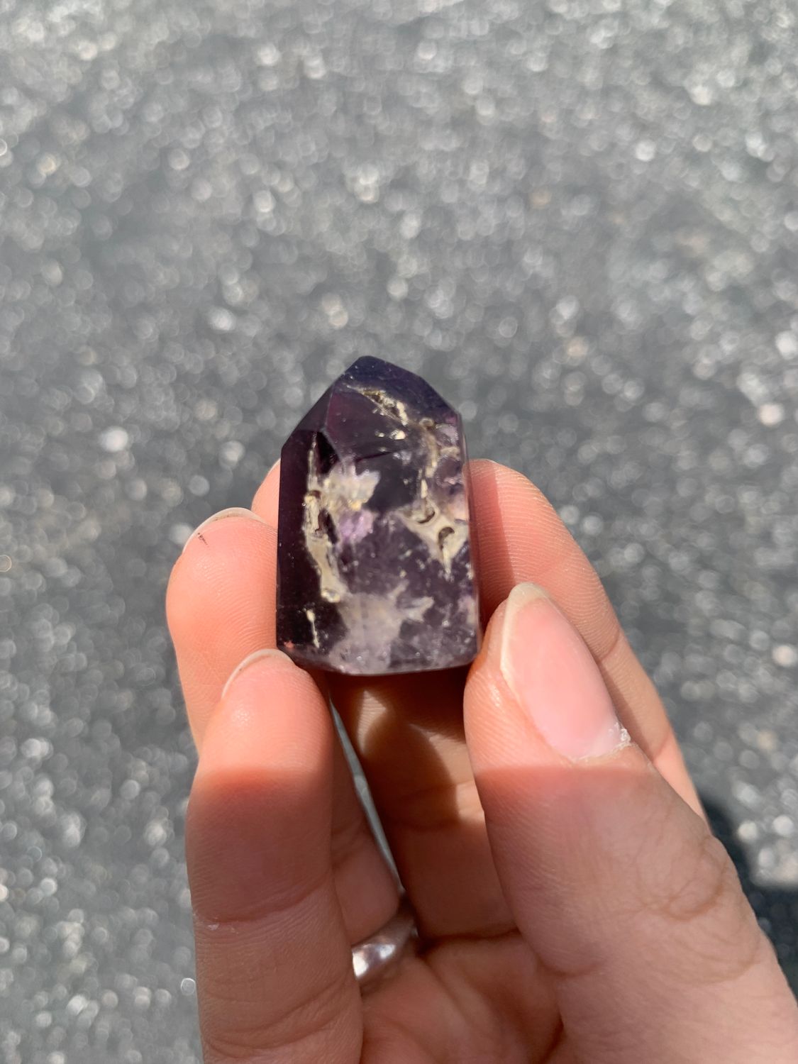 Polished Wonderland Amethyst And Smokey Window Quartz Crystal