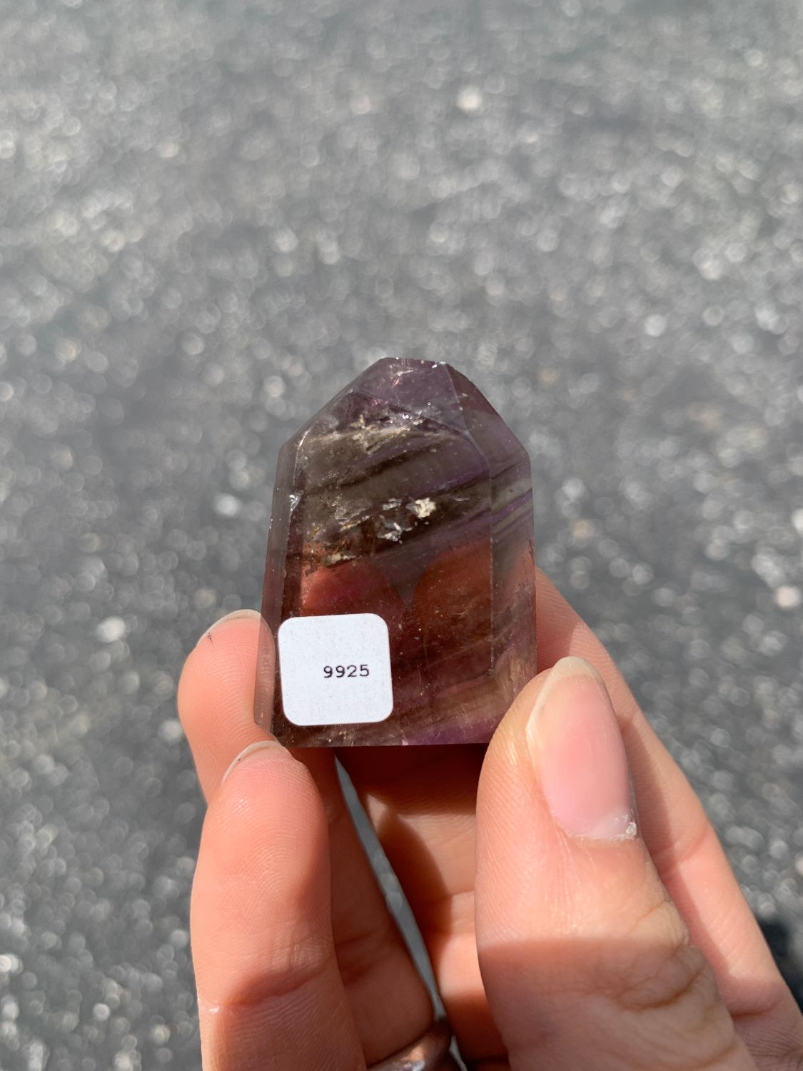Polished Wonderland Amethyst And Smokey Window Quartz Crystal