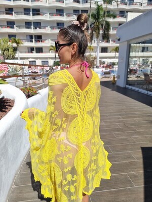 Lace beach wear cover-up yellow