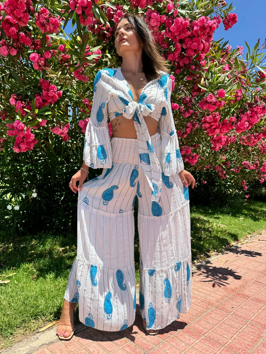 TWO PIECE-SET BOHO WHITE BLUE