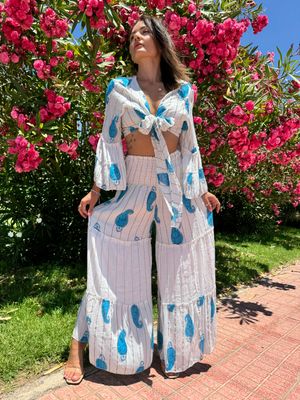 TWO PIECE-SET BOHO WHITE BLUE