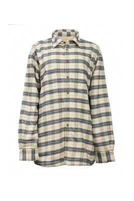Ladies Fleece Lined Shirt Collar Loose Fitting Ecru Green Navy Check Irish