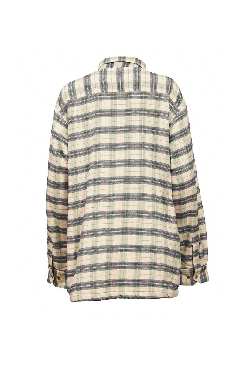 Ladies Fleece Lined Shirt Collar Loose Fitting Ecru Green Navy Check Irish