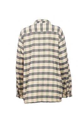Ladies Fleece Lined Shirt Collar Loose Fitting Ecru Green Navy Check Irish