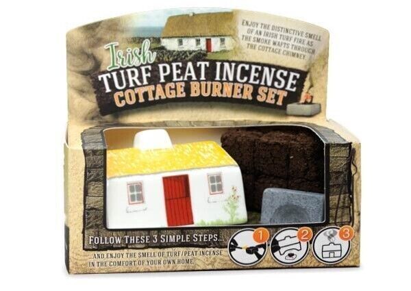 Turf Peat Incense Burner Set Irish Ceramic Cottage Novelty Gift Boxed
