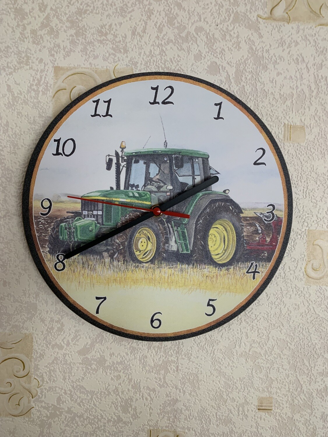 John Deere Clock Round Wall Battery Operated Tractor