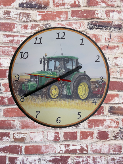 John Deere Clock Round Wall Battery Operated Tractor