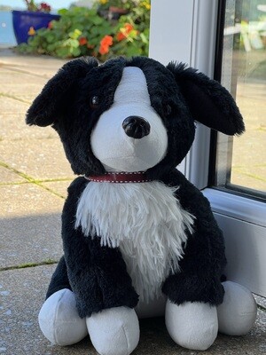 Freestanding Decorative Dog Doorstop Soft Furry Black and White Collie