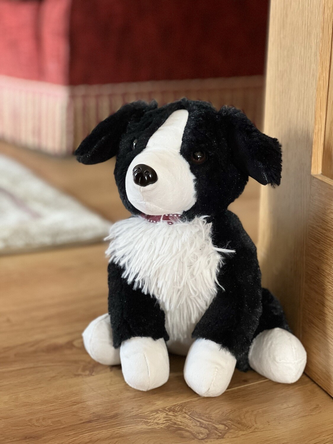 Freestanding Decorative Dog Doorstop Soft Furry Black and White Collie