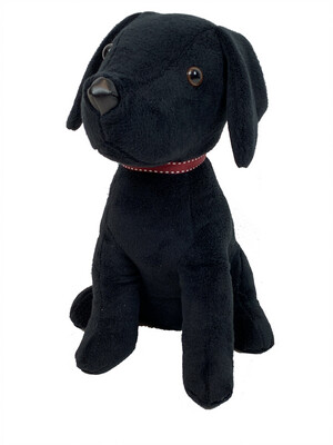 Freestanding Decorative Dog Doorstop Soft Furry Black Red Collar