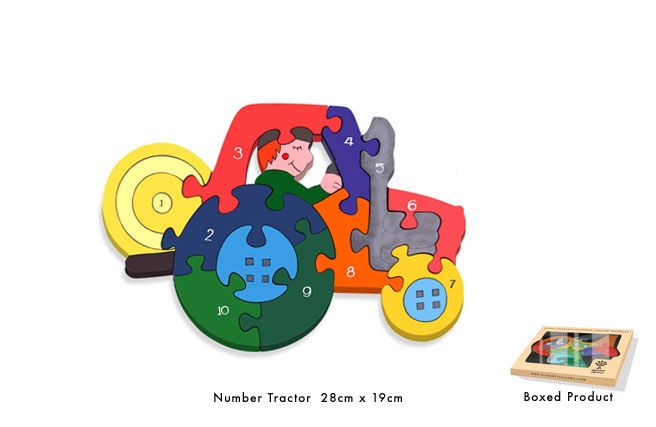 Jigsaw Number Tractor Kids Children Toy Educational Wooden Irish Gift