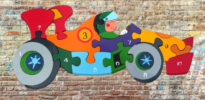Jigsaw Number Racing Car Kids Children Toy Educational Wooden Irish Gift
