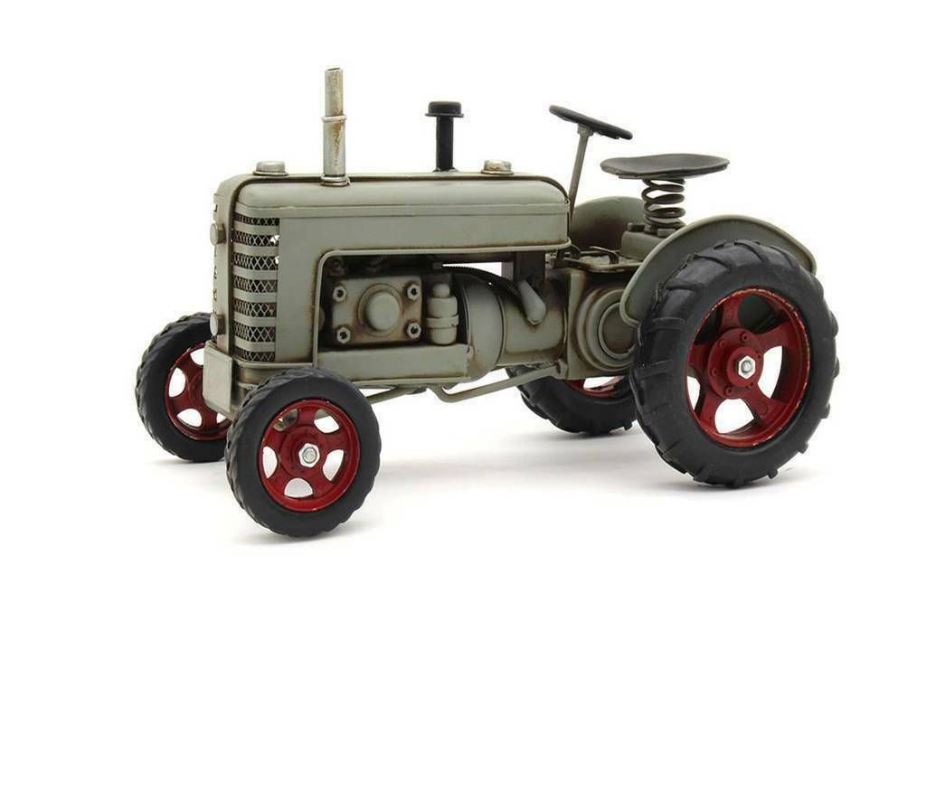 Vintage Metal Tractors Ornamental Collector&#39;s Item Red Grey Green Christmas