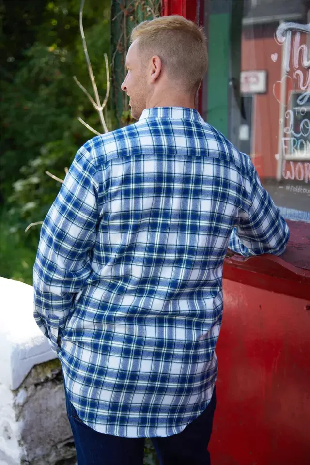 Men’s Fleece Lined Shirt Collar 100% Cotton Douglas Blue Tartan