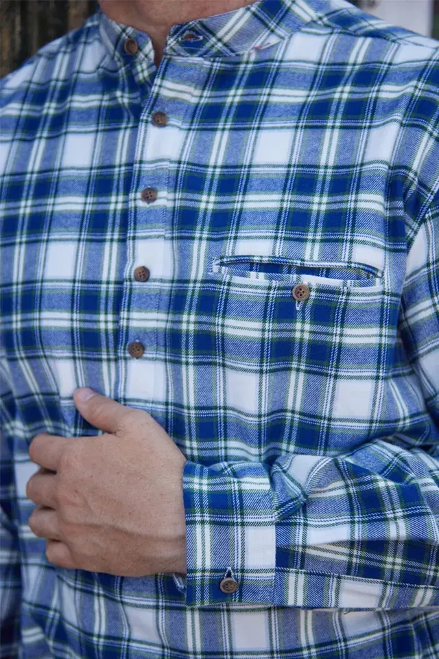 Men’s Fleece Lined Shirt Collar 100% Cotton Douglas Blue Tartan