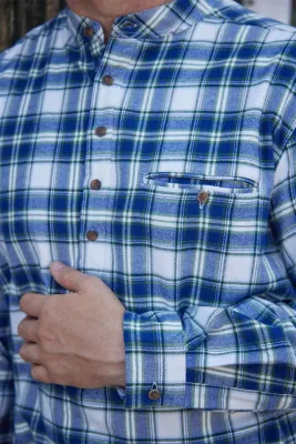Men’s Fleece Lined Shirt Collar 100% Cotton Douglas Blue Tartan