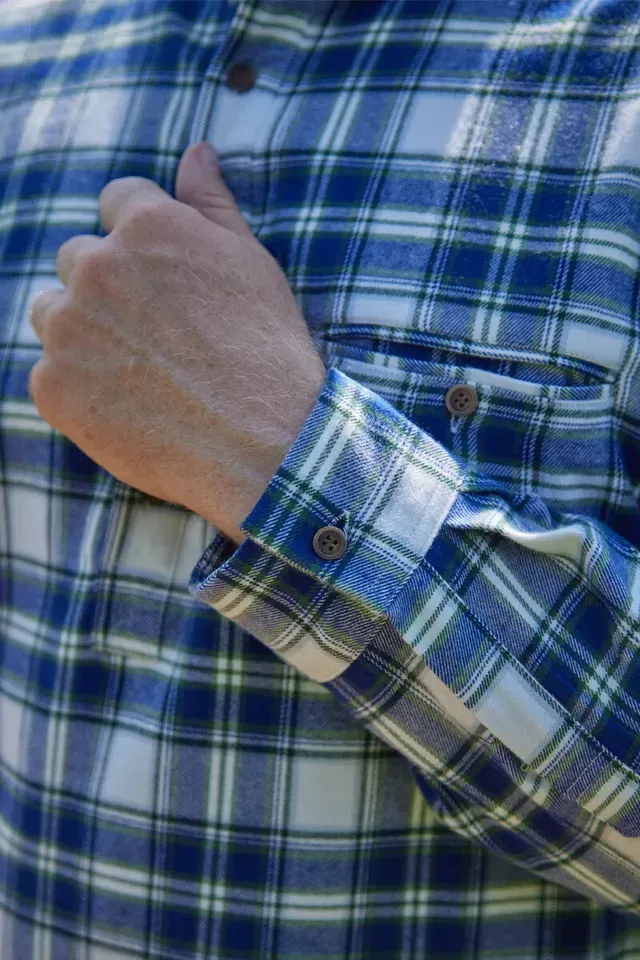 Men’s Fleece Lined Shirt Collar 100% Cotton Douglas Blue Tartan