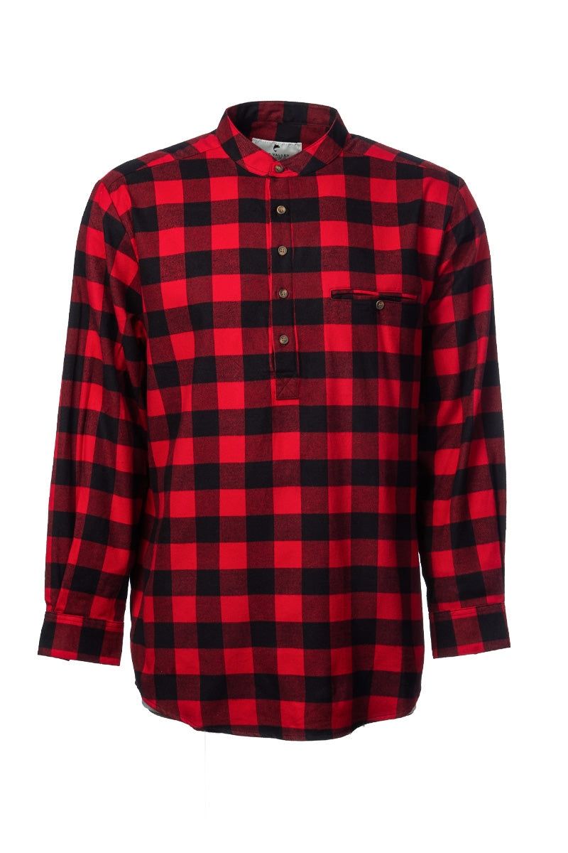 Men&#39;s Grandfather Shirt Flannel 100% Cotton Red Black Check Irish Made