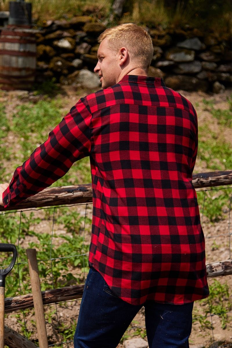 Men&#39;s Grandfather Shirt Flannel 100% Cotton Red Black Check Irish Made