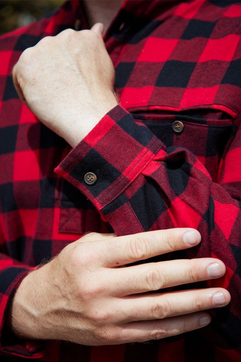 Men&#39;s Grandfather Shirt Flannel 100% Cotton Red Black Check Irish Made