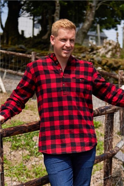 Men&#39;s Grandfather Shirt Flannel 100% Cotton Red Black Check Irish Made