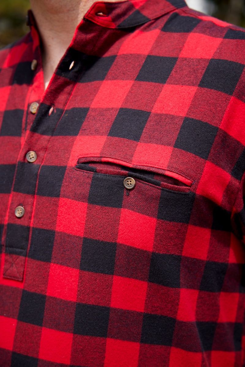 Men&#39;s Grandfather Shirt Flannel 100% Cotton Red Black Check Irish Made