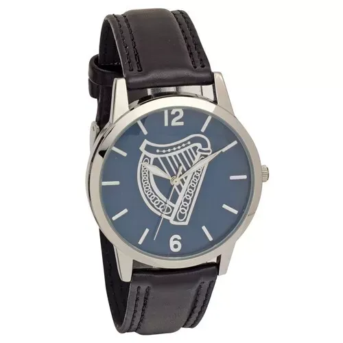 Harp Embossed Dial Wrist Watch With Black Strap - Low Nickel