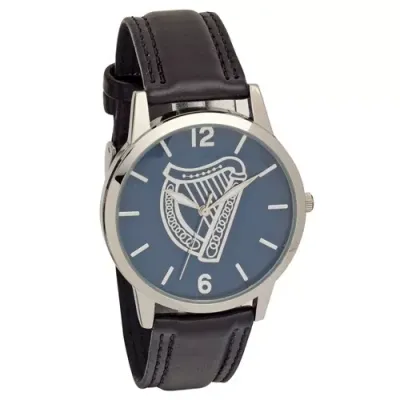 Harp Embossed Dial Wrist Watch With Black Strap - Low Nickel