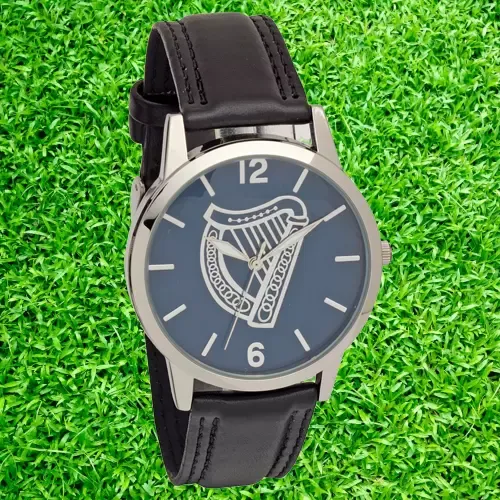 Harp Embossed Dial Wrist Watch With Black Strap - Low Nickel