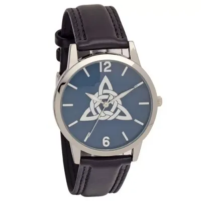 Mens Celtic Knot Embossed Dial Wrist Watch With Black Strap