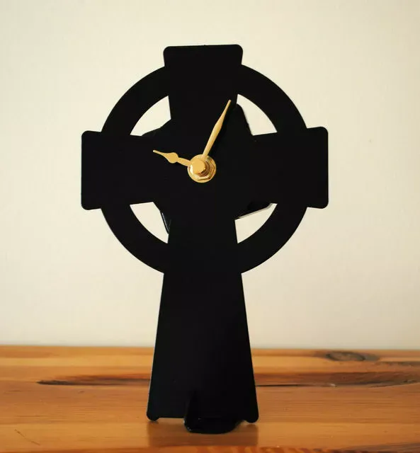 Celtic Cross Clock Irish Handmade Mantel Clock Black Metal Battery Operated