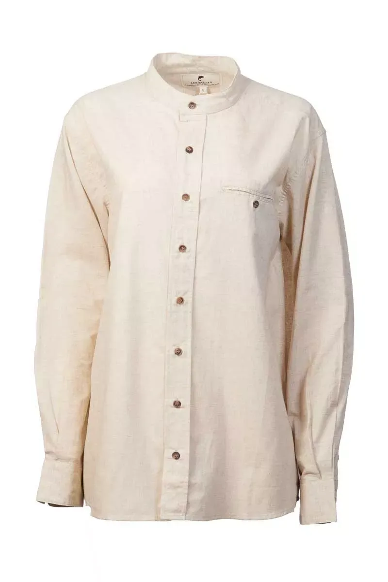 Women&#39;s Grandad Shirt Long Sleeve Collarless Linen Natural Beige Irish
