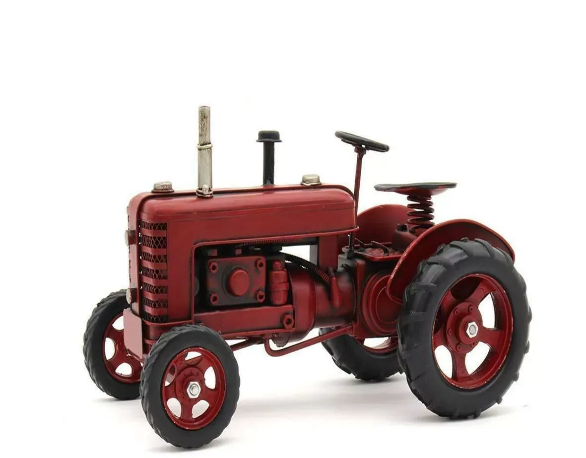 Vintage Metal Tractors Ornamental Collector&#39;s Item Red Grey Green Christmas