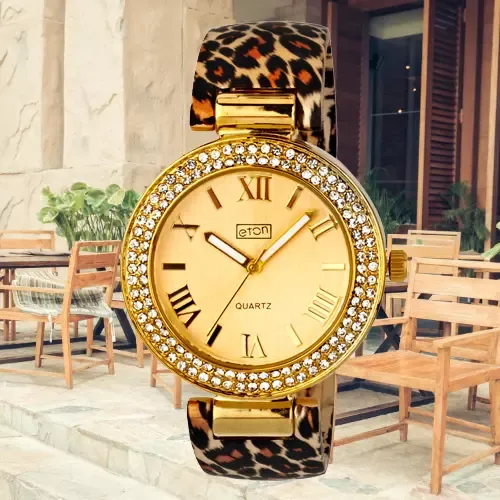Ladies Animal Print Wrist Watch Leopard Print Bangle Watch