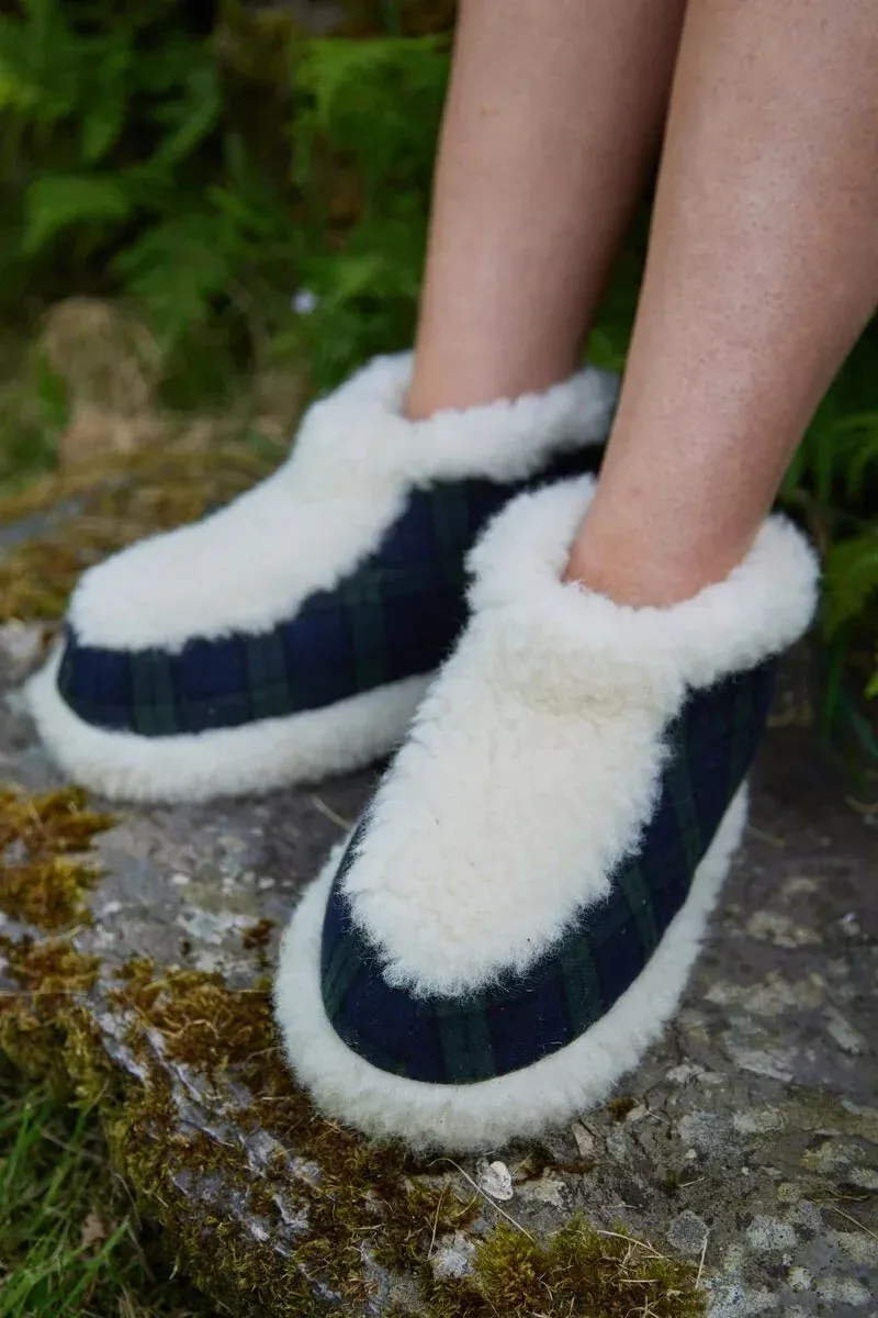 Women&#39;s Slipper Boots Green Tartan