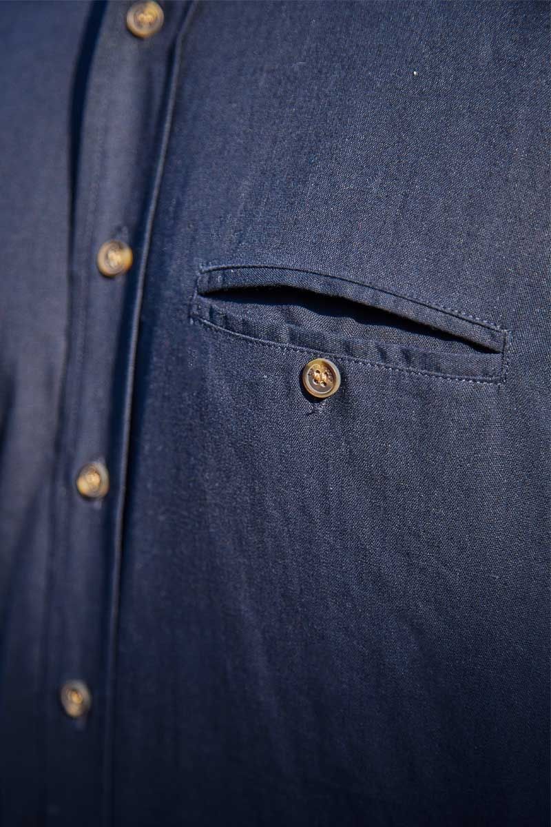 Irish Collarless Linen Grandad Shirt - Navy