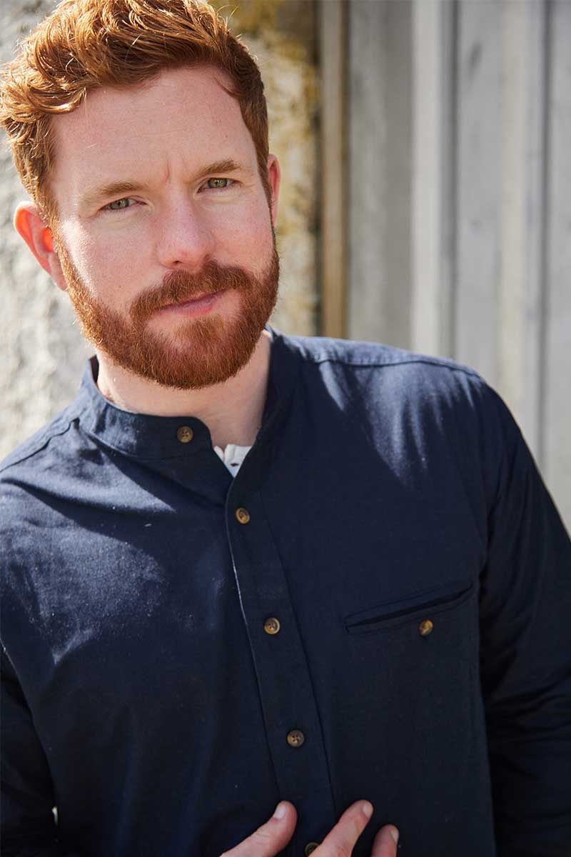 Irish Collarless Linen Grandad Shirt - Navy