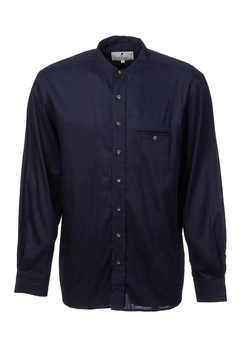 Irish Collarless Linen Grandad Shirt - Navy