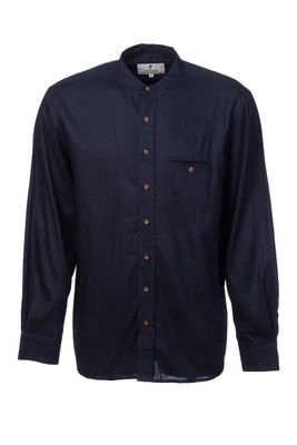 Irish Collarless Linen Grandad Shirt - Navy