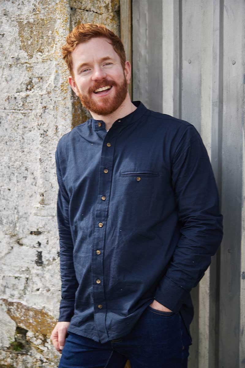 Irish Collarless Linen Grandad Shirt - Navy