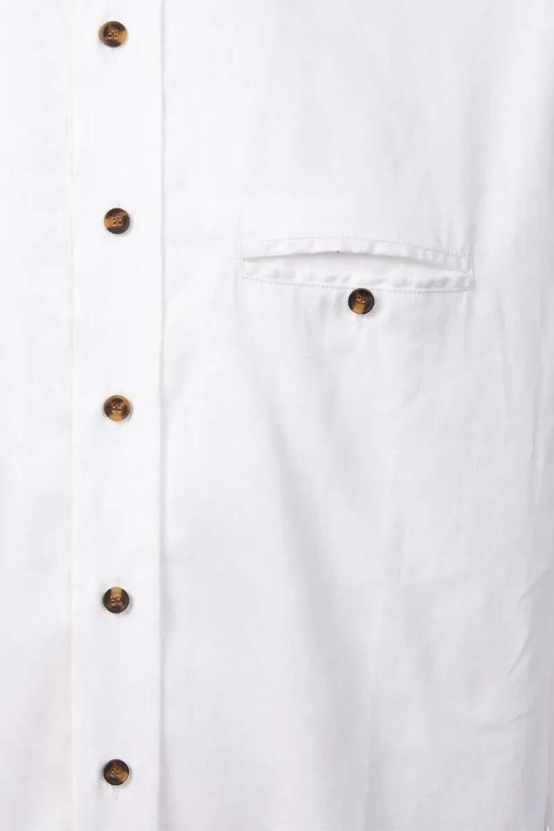 Men&#39;s Grandfather Shirt Bleach White Collarless