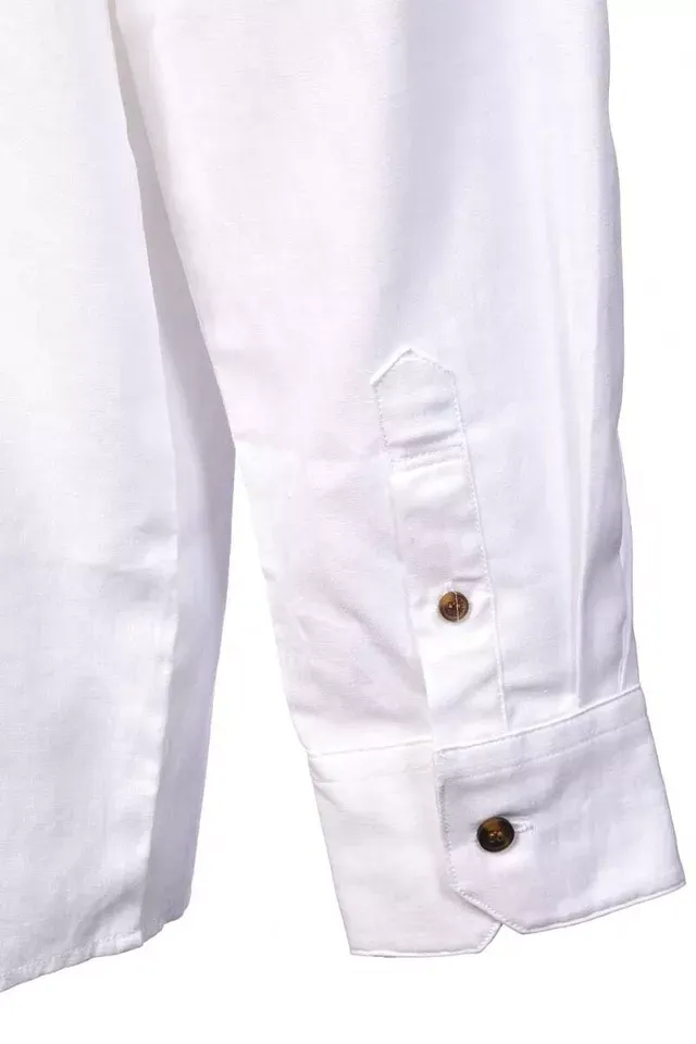 Men&#39;s Grandfather Shirt Bleach White Collarless